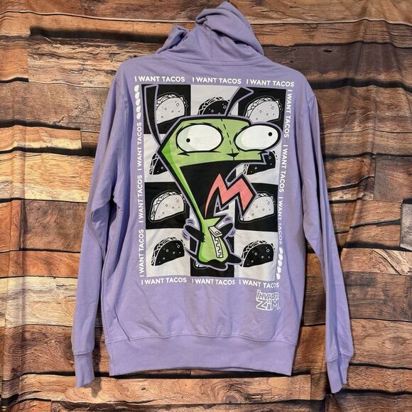 Invader Zim Hoodie S Purple Long Sleeve I Want Tacos Nickelodeon Double Sided - Picture 5 of 10